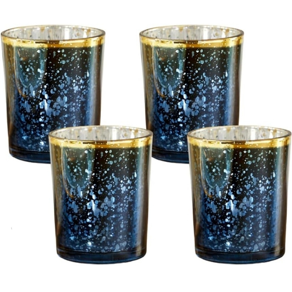 Kate ASPEN Mercury Glass votives Tea Light Holder (Set of 4), Deep Blue/Gold